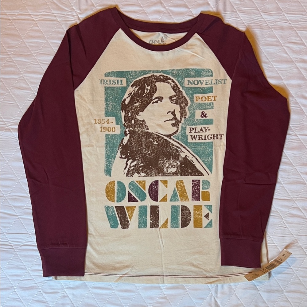 Peek Maroon and Cream Long Sleeve Oscar Wilde Front/Back Tee - Picture 5 of 6